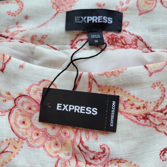 Express Women's Pink Ivory Linen Blend Floral Tiered Ruffle Mini Skirt Sz 14 New - Picture 9 of 14